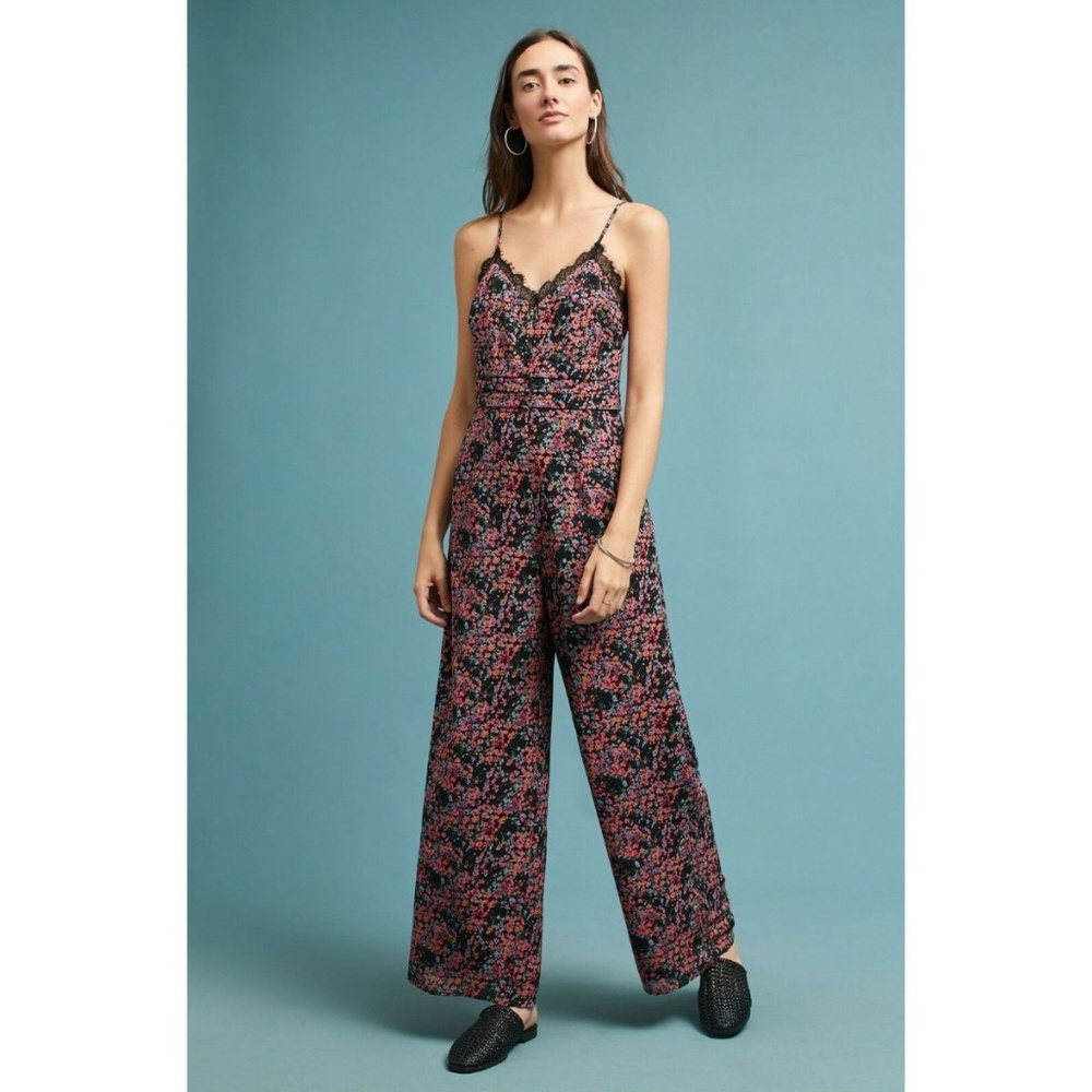 New Anthropologie Elma Lace Trim Floral Jumpsuit 6